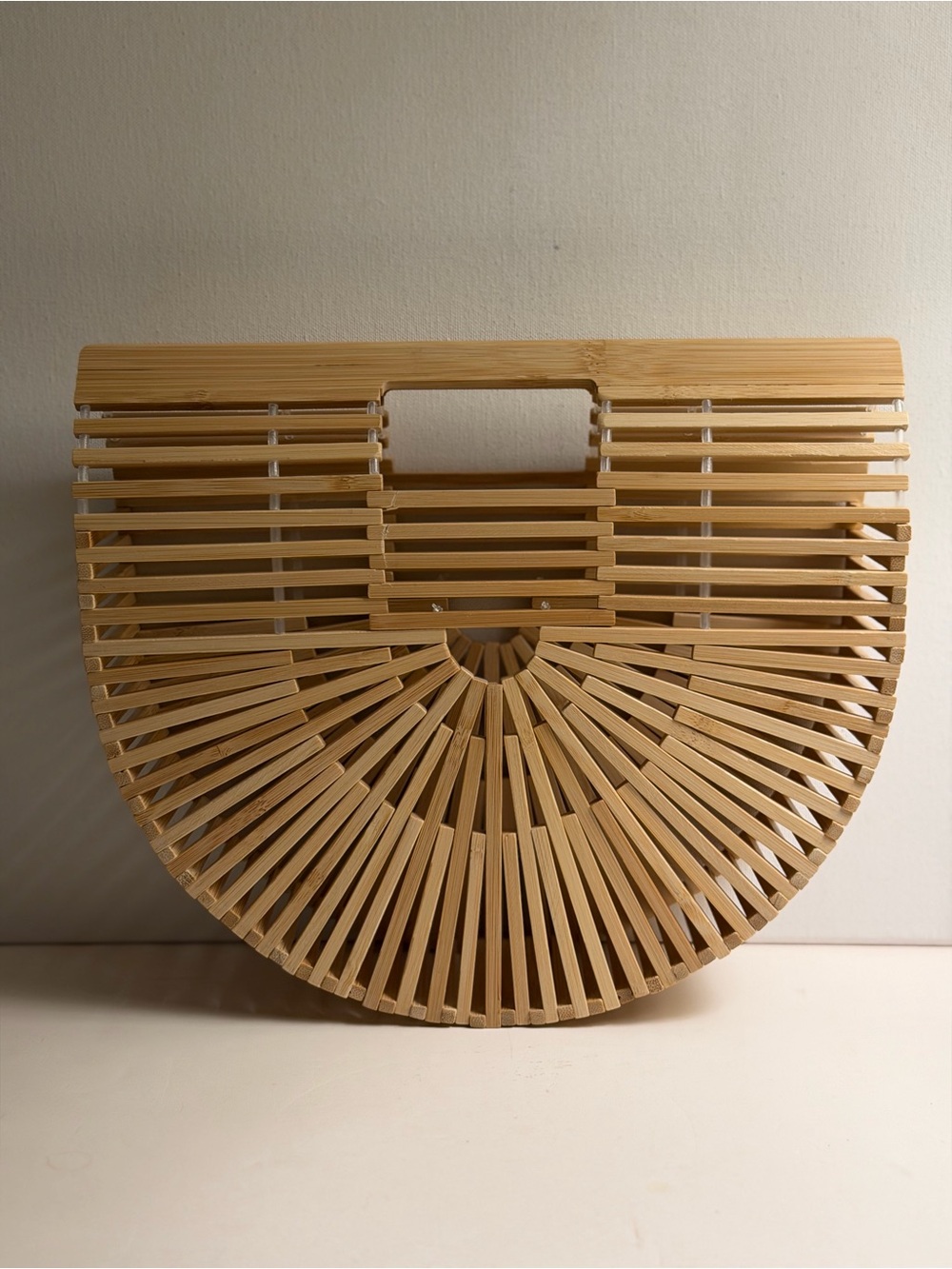 Natural Bamboo Half-Moon Ark Handbag - Neutral Tan